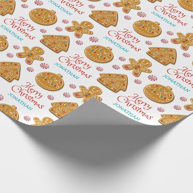 Gingerbread Christmas Cookies Custom Name Holidays Wrapping Paper (Corner)