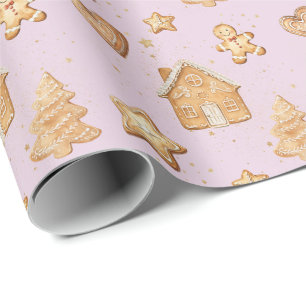 Gingerbread Christmas Cookies Pale Pink Wrapping Paper
