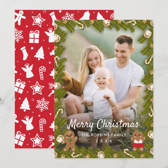 Gingerbread Christmas Decor Photo Frame Holiday Card (Front/Back)