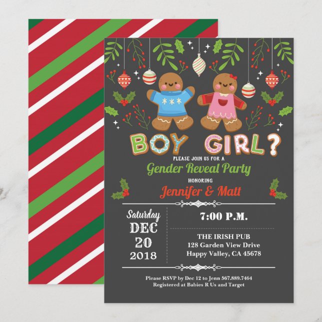 Gingerbread Christmas gender reveal baby shower Invitation (Front/Back)