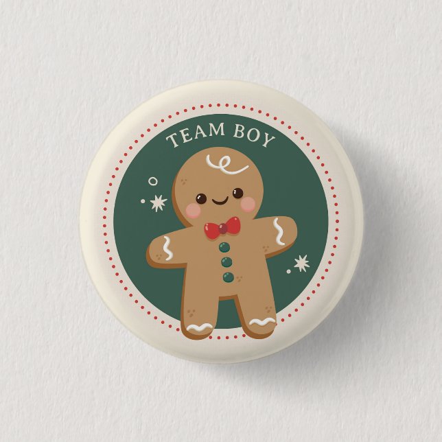 Gingerbread Christmas Gender reveal Team boy  1 Inch Round Button (Front)