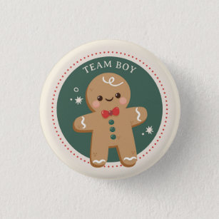Gingerbread Christmas Gender reveal Team boy  1 Inch Round Button