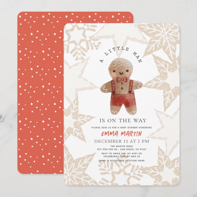 Gingerbread Christmas Holiday Boy Baby Shower Invitation (Front/Back)