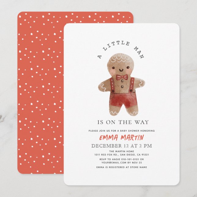 Gingerbread Christmas Holiday Boy Baby Shower Invitation (Front/Back)