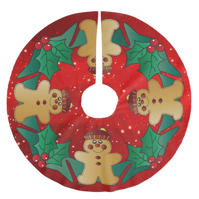 Gingerbread Christmas Holiday Brushed Polyester Tree Skirt (Front)