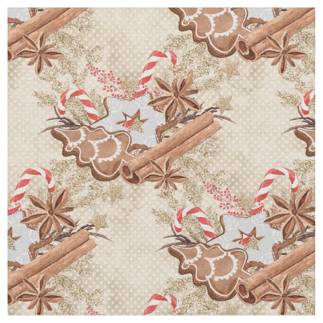 Gingerbread Christmas holiday Cookie Seamless Fabric (Close Up)