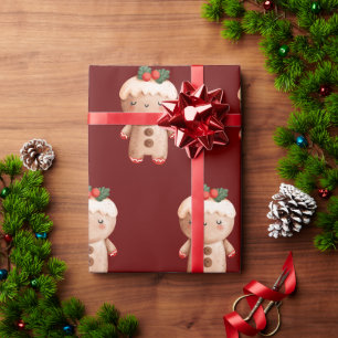 Gingerbread Christmas Holiday Xmas Gift Red Wrapping Paper