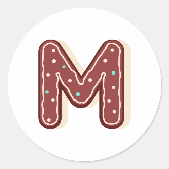 Gingerbread Christmas Initial Monogram Letter M Classic Round Sticker (Front)