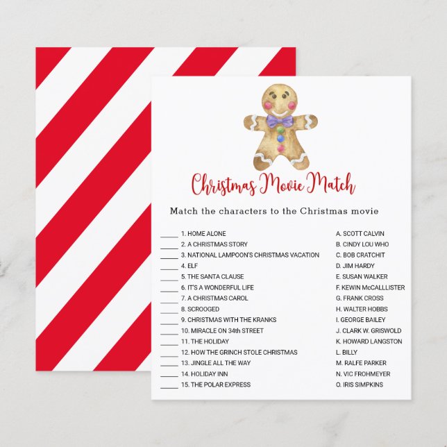Gingerbread - Christmas Movie Match Game  (Front/Back)