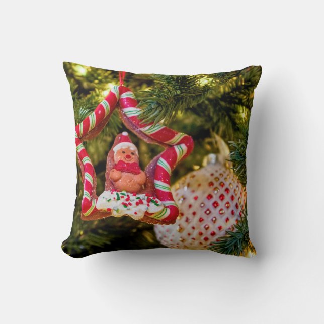 Gingerbread Christmas Ornament Throw Pillow (Front)