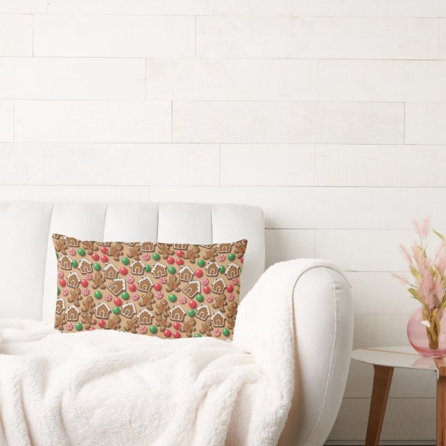 Gingerbread Christmas Pattern | Festive Cookies Lumbar Pillow (Couch)