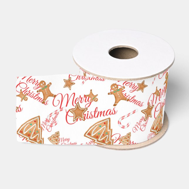 Gingerbread Christmas Pattern Grosgrain Ribbon (Spool)