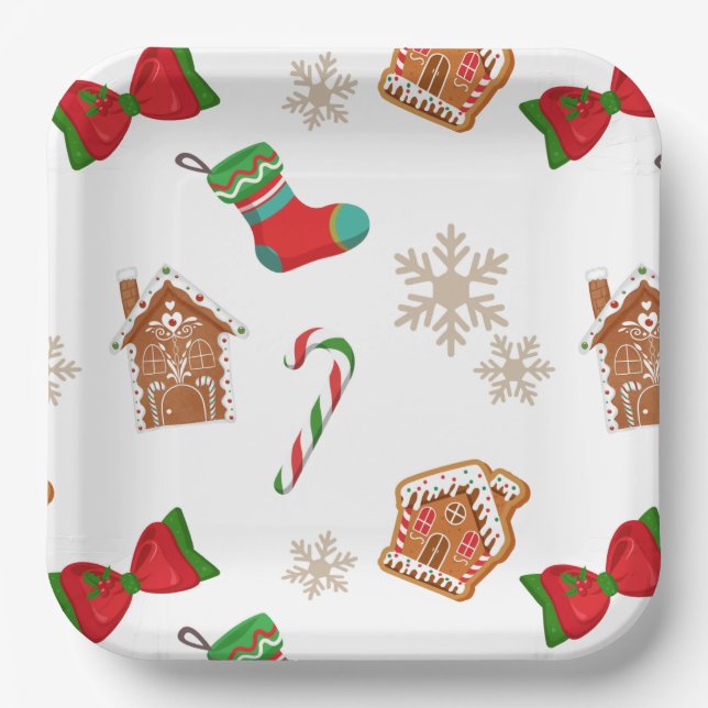 Gingerbread Christmas Pattern Paper Plate (Front)