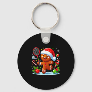 Gingerbread Christmas Playing Badminton Funny Play Keychain