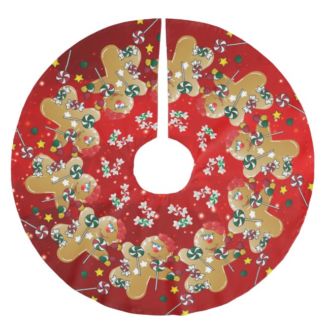 Gingerbread Christmas Sweet Candy Brushed Polyester Tree Skirt (Front)
