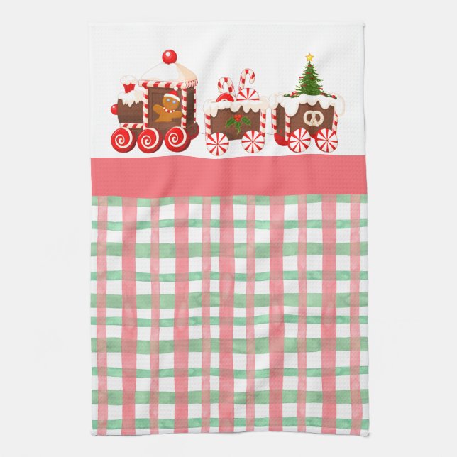 Gingerbread Christmas Train  Kitchen Towel (Vertical)