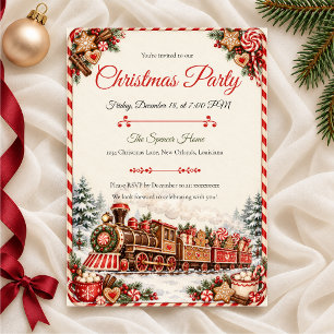 Gingerbread Christmas Train Party Invitation