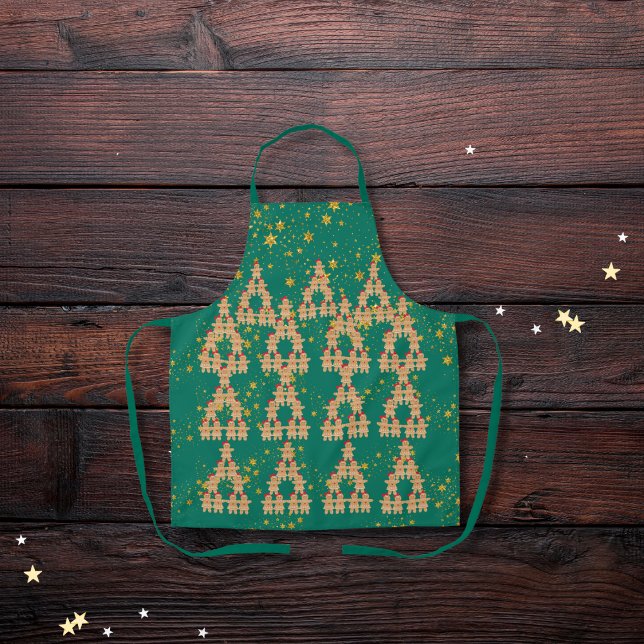 Gingerbread Christmas trees teal blue Apron (Creator Uploaded)