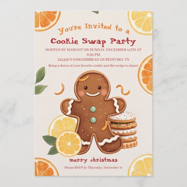Gingerbread Citrus Cookie Swap Christmas Invitation (Front)