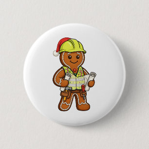 Gingerbread Construction Worker Christmas 2026 2 Inch Round Button