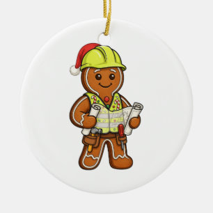 Gingerbread Construction Worker Christmas 2026   Ceramic Ornament