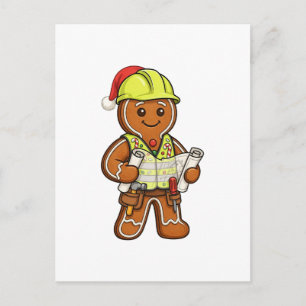 Gingerbread Construction Worker Christmas 2026   Postcard