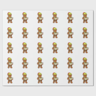 Gingerbread Construction Worker Christmas 2026   Wrapping Paper