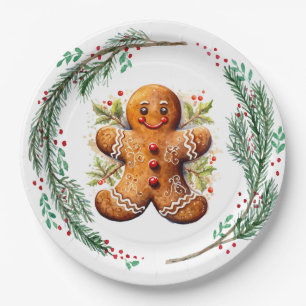Gingerbread Cookie and Christmas Holly Paper Plate