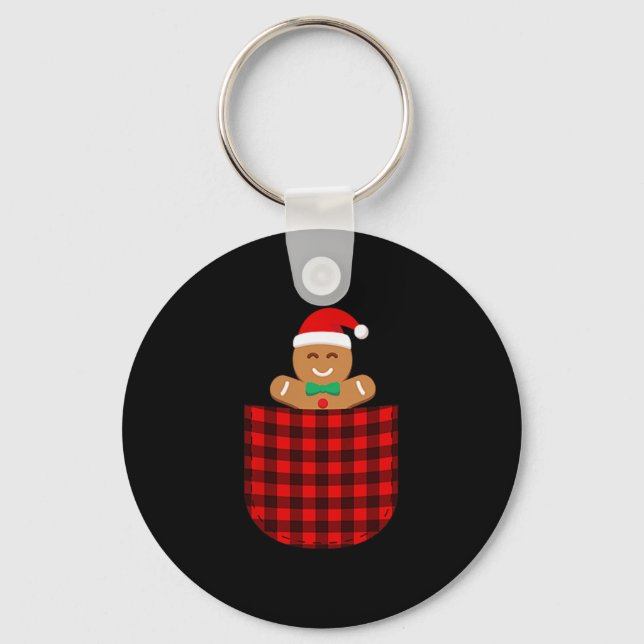Gingerbread Cookie Buffalo Red Plaid Cket Christma Keychain (Front)