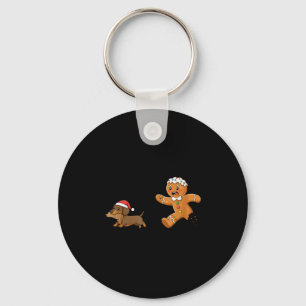 Gingerbread Cookie Chasing Dachshund Christmas Dog Keychain