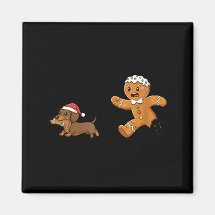 Gingerbread Cookie Chasing Dachshund Christmas Dog Magnet