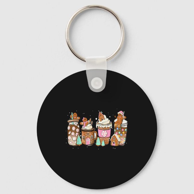 Gingerbread Cookie Christmas Coffee C Latte Drink  Keychain (Front)