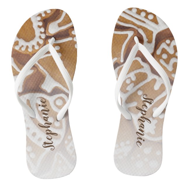 Gingerbread Cookie Christmas Fun Flip Flops (Footbed)