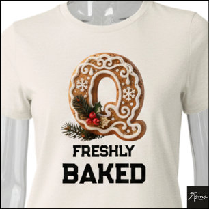 Gingerbread Cookie Christmas Initial Letter Q Tri-Blend Shirt
