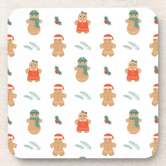 Gingerbread Cookie Christmas Pattern Coaster (Front)