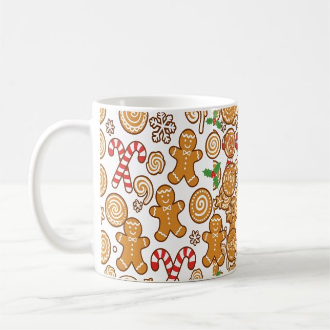 Gingerbread Cookie Christmas Pattern Coffee Mug (Left)