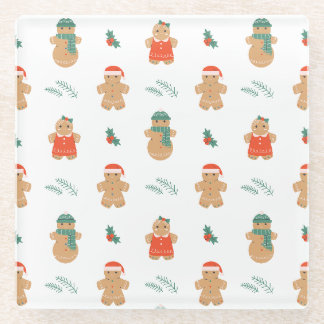 Gingerbread Cookie Christmas Pattern Glass Coaster