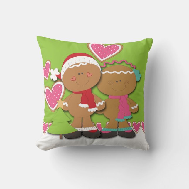 Gingerbread Cookie Couple Christmas Throw Pillow (Front)