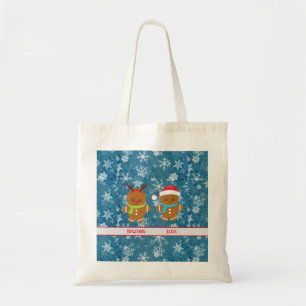 Gingerbread Cookie Couple with Names Snowflakes Tote Bag