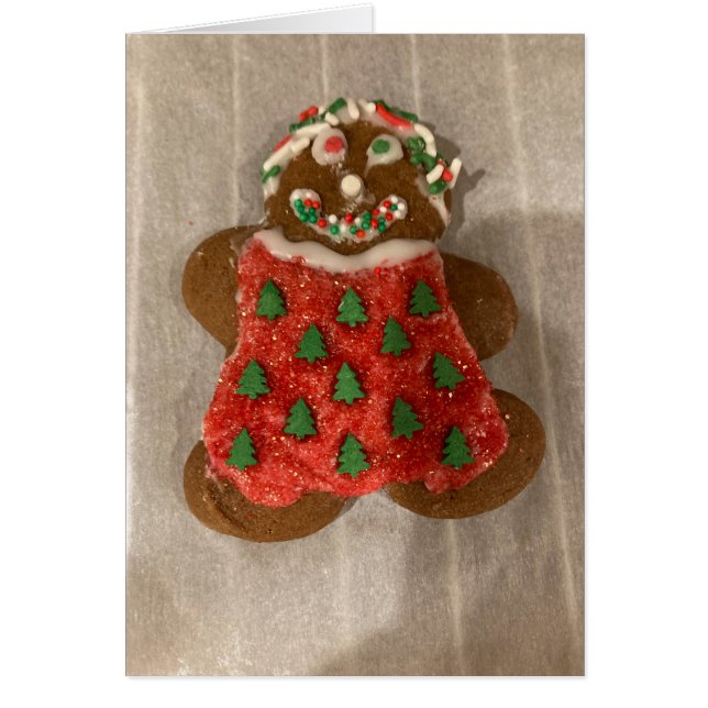 Gingerbread cookie decorated Christmas card (Front)