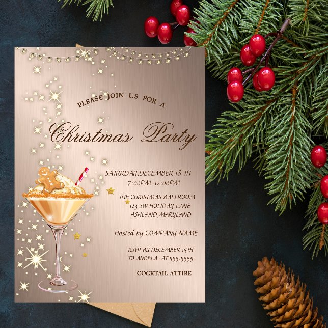 Gingerbread Cookie Drink Light Rose GoldChristmas  Invitation (Creator Uploaded)