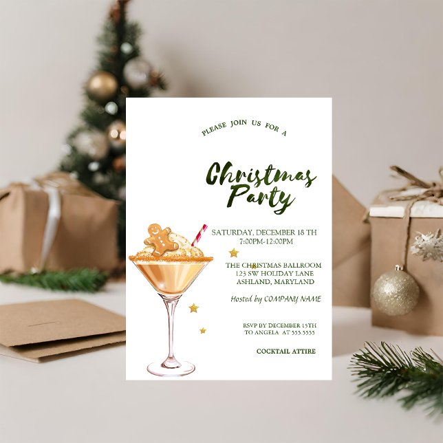 Gingerbread Cookie Drink Stars Green Christmas  Invitation (Creator Uploaded)