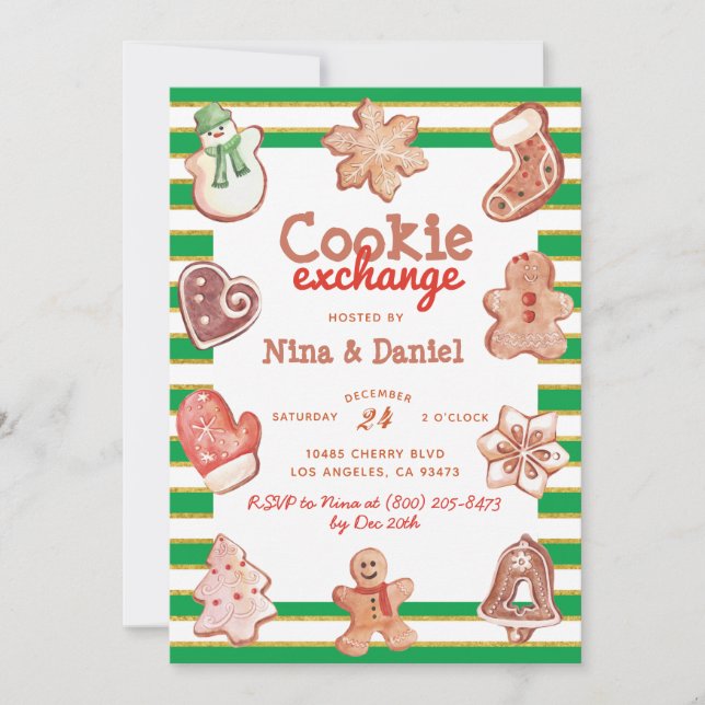Gingerbread Cookie Exchange Christmas Invitation (Front)