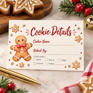 Gingerbread Cookie Exchange Cookie Details Allergy Enclosure Card