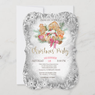 Gingerbread Cookie,Grey Snowflakes Christmas Invitation