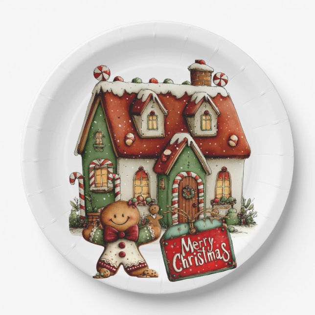 Gingerbread Cookie House  Paper Plate (Front)
