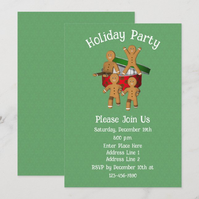 Gingerbread Cookie Men Christmas Holiday  Invitation (Front/Back)