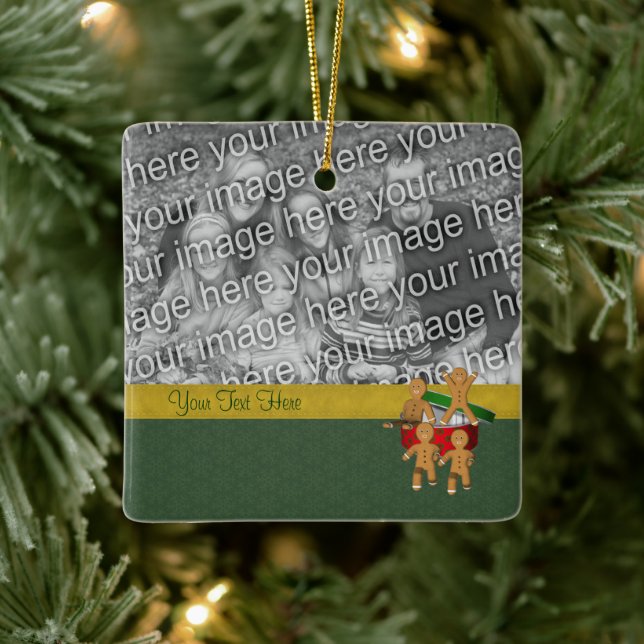 Gingerbread Cookie Men Holiday Photo  Ceramic Ornament (Tree)