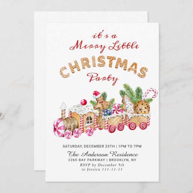 Gingerbread Cookie Merry Little Christmas Party Invitation (Front/Back)