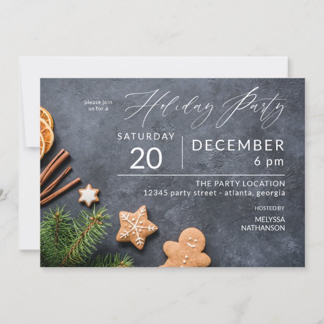 Gingerbread Cookie & Orange Holiday Party Invitation (Front)